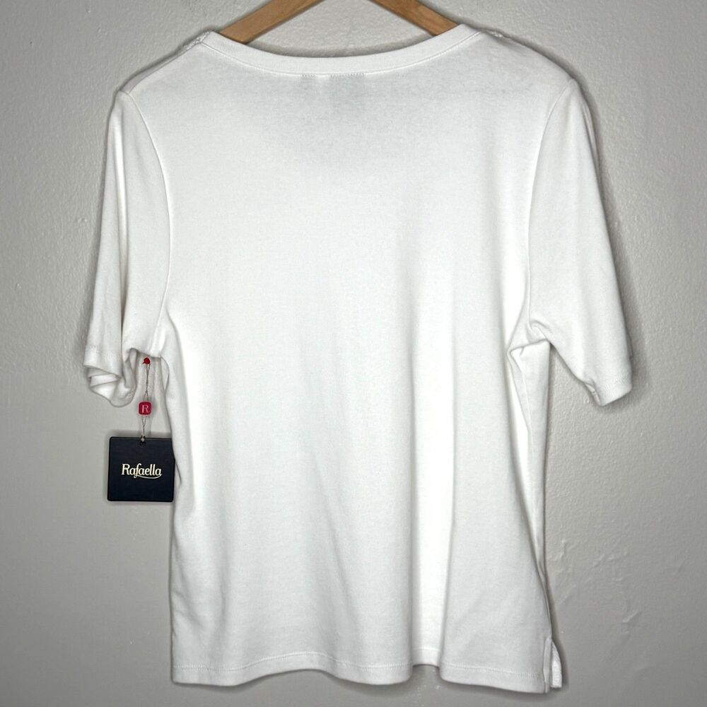 Rafaella Womens Knit Top Large Petite White Rope Gold Scoop Neck Nautical Basics - Picture 2 of 9